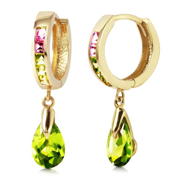 Solid Yellow Gold Green Act Cubic Zirconia Earrings