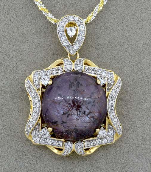 Massive Gorgeous Star Ruby & White Sapphire Necklace in Vermeil