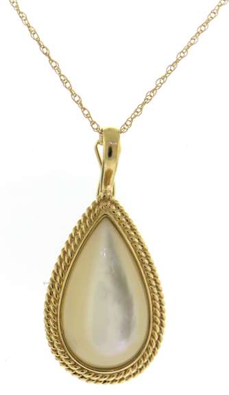 Precious 14kt YG Pear Shaped MOP Pendant on Chain