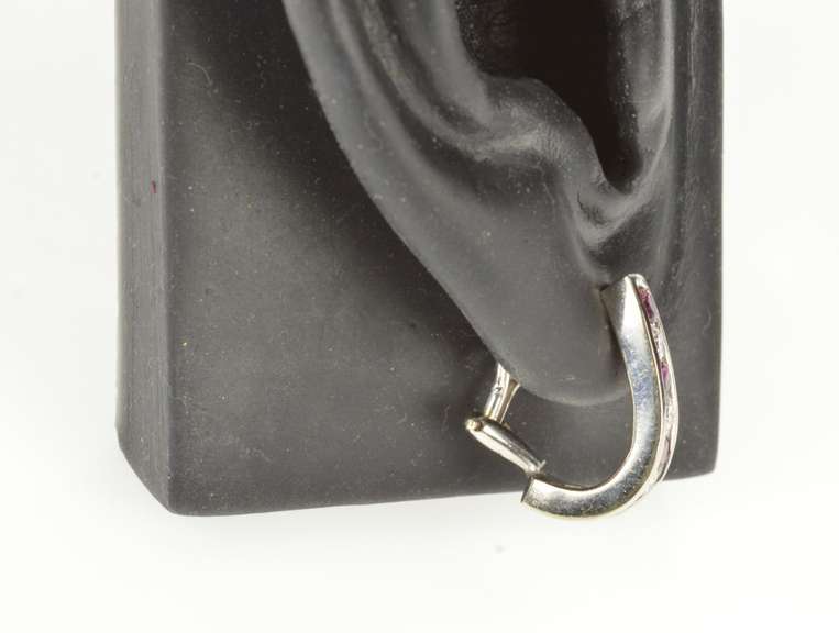 14K White Gold 0.96 Ctw Ruby Diamond Channel Semi Hoop Earrings