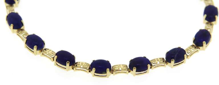 Exciting Oval Lapis Greek Key Line Bracelet