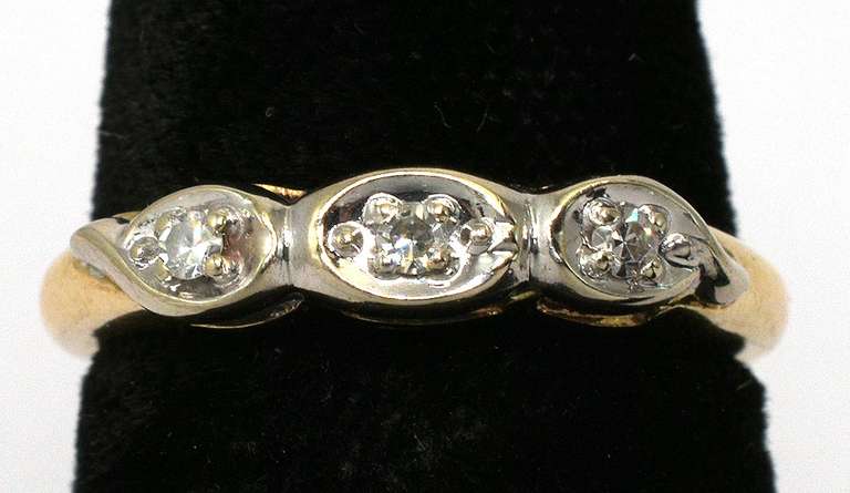 Petite Two-Tone 14KT Gold Band with Diamond Accents