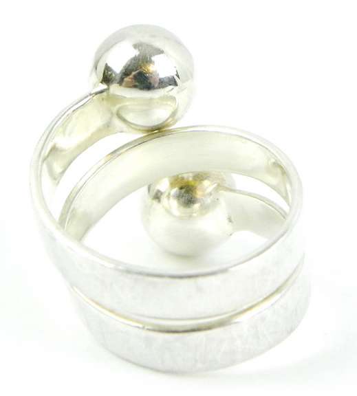 Wide Sterling Silver Double Ball Bypass Ring, 8