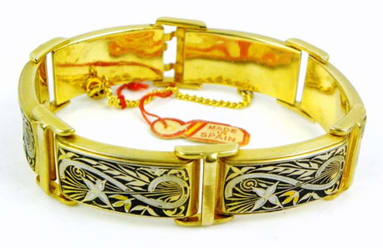 Vintage Spanish Damascene Panel Link Bracelet