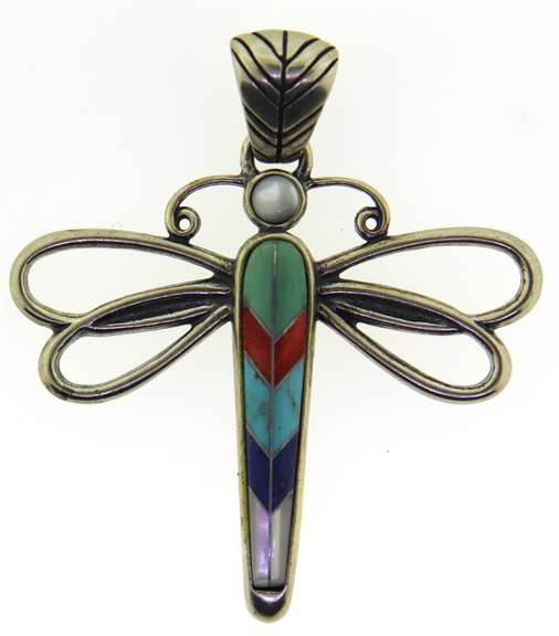 Vintage 925 sterling silver signed dragonfly pendant