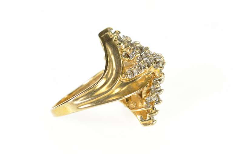 10K Yellow Gold Retro Ornate Diamond Leaf Motif Cluster Ring