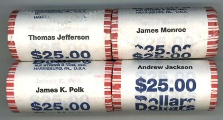 4 Diff. Original Mint-Wrapped Rolls of Golden Dollars