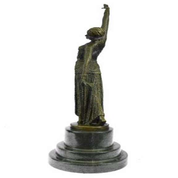 Egyptian Dancer Bronze Sculpture on Marble Base Statue