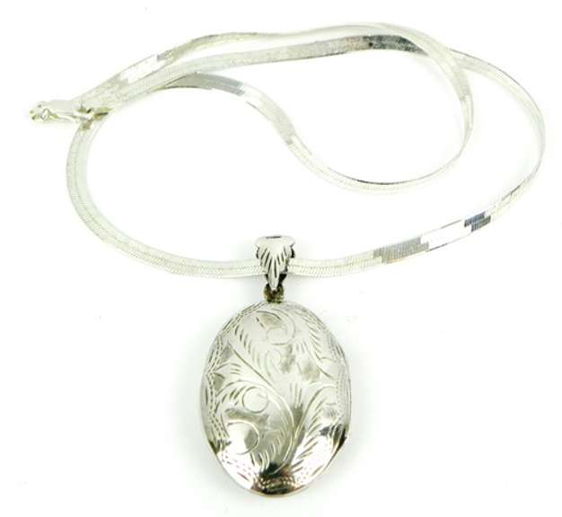 Sterling Silver Engraved Locket & Chain
