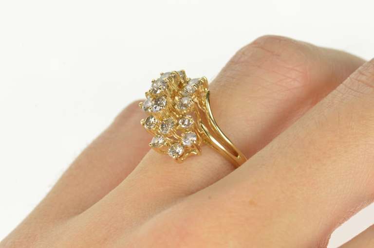 14K Yellow Gold 1.78 Ctw Wavy Diamond Cluster Cocktail Ring