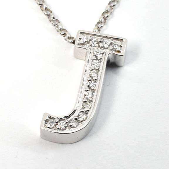 J Initial Pendant Necklace with Diamonds in 14K WG