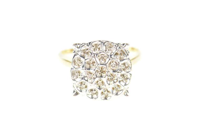 10K Yellow Gold Diamond Encrusted Retro Squared Statement Ring