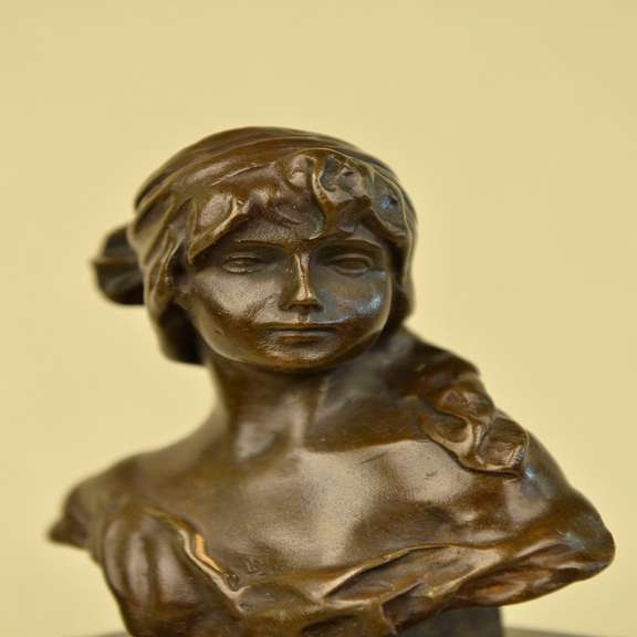 Female Bust Bronze Sculpture on Marble Base Figurine