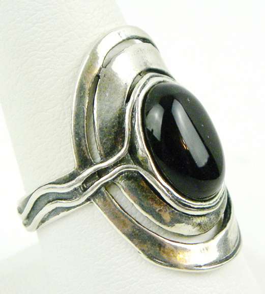 Opulenza Wide Sterling Black Onyx Ring, 10
