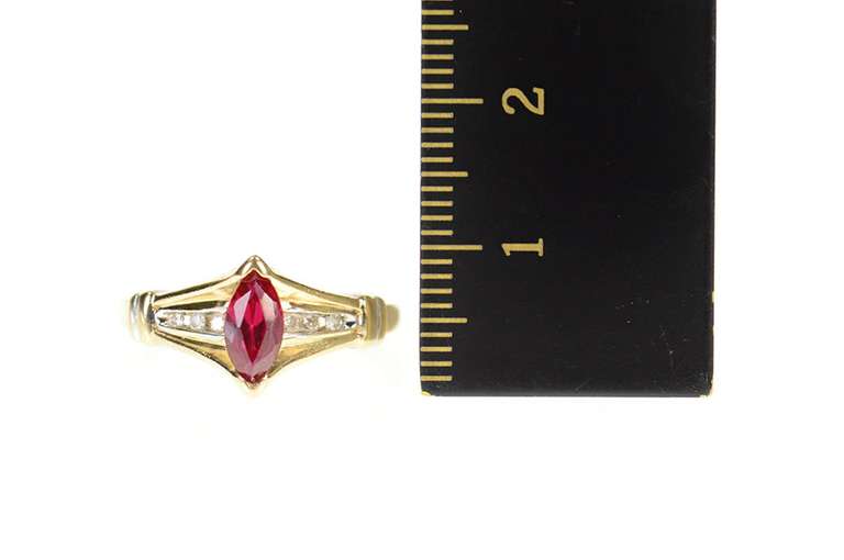 10K Yellow Gold Marquise Syn. Ruby Diamond Statement Ring