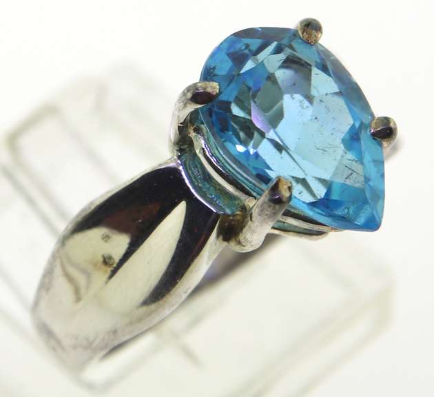 Pear Shaped Blue Topaz Sterling Silver Ring