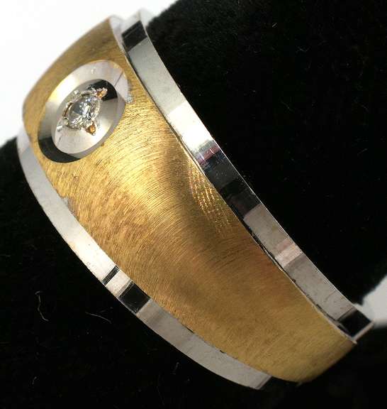 Two Tone Gold Band with Diamond in 14KT, 6 3/4 Size
