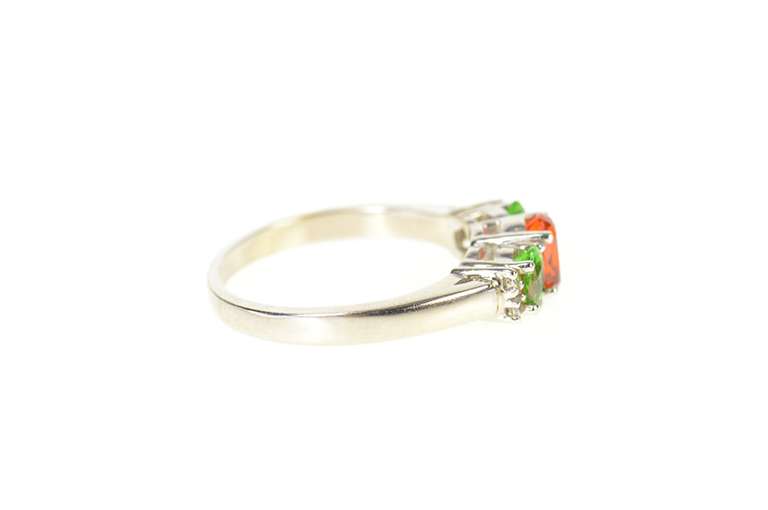14K White Gold Syn. Mexican Fire Opal Peridot Diamond Accent Ring