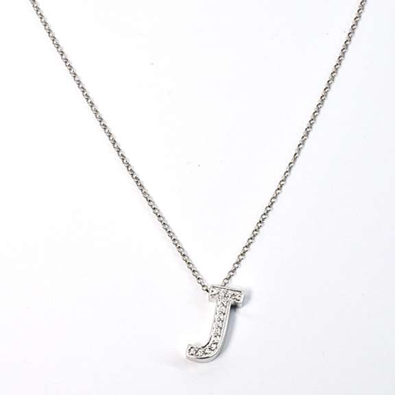 J Initial Pendant Necklace with Diamonds in 14K WG