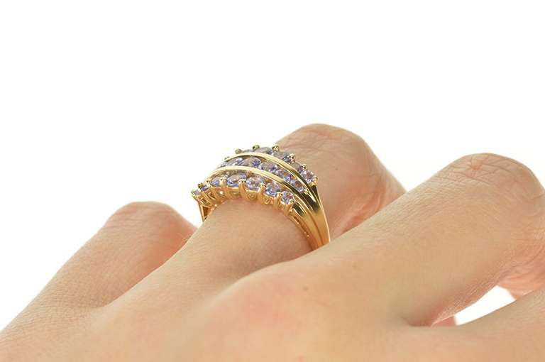 14K Yellow Gold Tiered Row Tanzanite Graduated Statement Band Ring