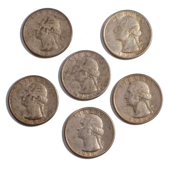6 Near Unc First Year 1932 Washington Quarters