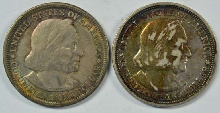 2 Gorgeous rainbow toned 1893 Columbian Commemoratives