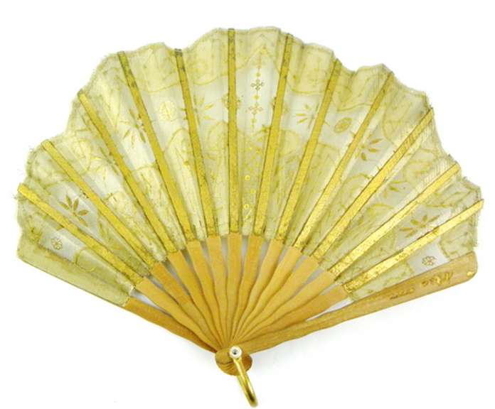 Ladies Early Silk & Lace Sequin Fan