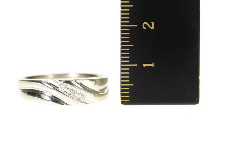 10K White Gold Men's Classic Diamond Inset Wedding Band Ring