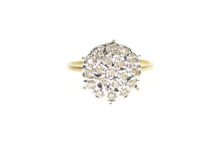 10K Yellow Gold Round Raised Diamond Cluster Retro Statement Ring