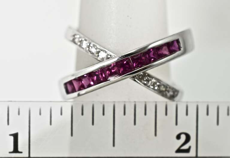 Architectural 18K Ruby & Diamond Bypass Ring
