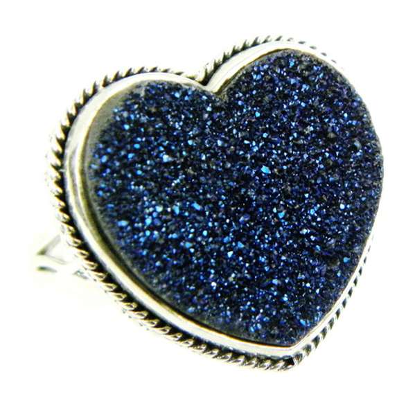 Sajen Sterling Blue Druzy Heart Ring, Size 11