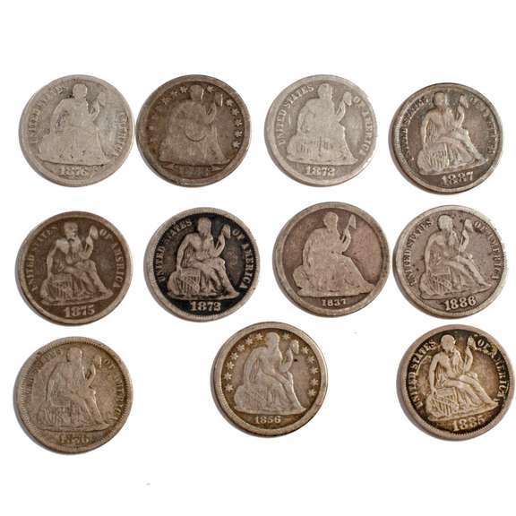 11 Assorted Seated Dimes
