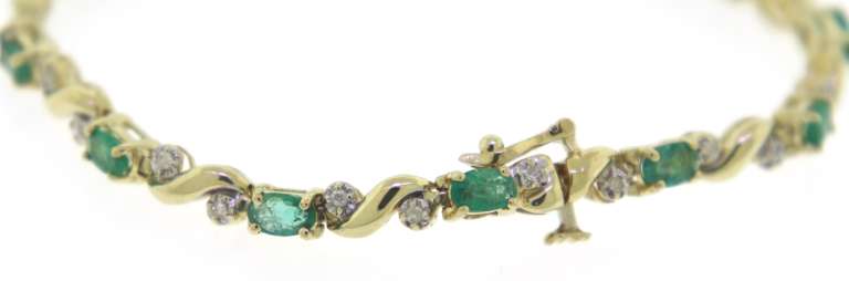 Stunning 14kt YG Emerald and Diamond Accent Line Bracelet