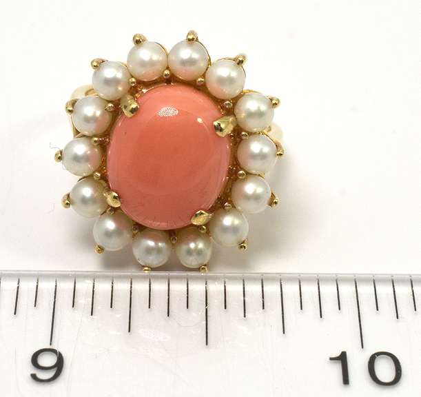 Charming Pearl & Coral Ring in 14KT Yellow Gold