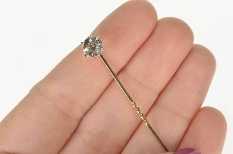 Gold Filled Retro Round Cubic Zirconia Solitaire Stick Pin