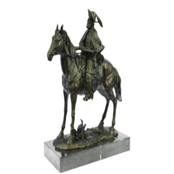Tribute Hot Cast Cowboy With Riffle on Horse Bronze Sculpture