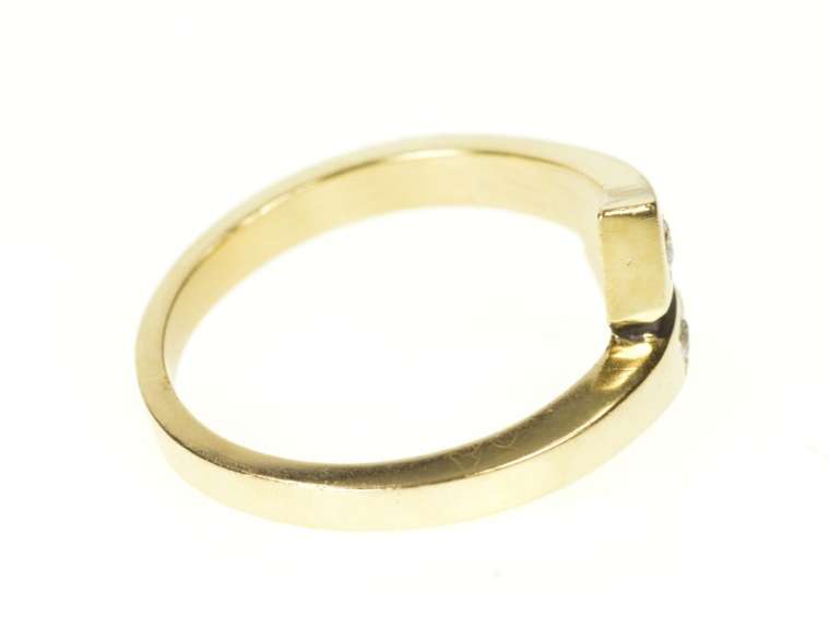 14K Yellow Gold Retro Diamond Inset Black Enamel Bypass Ring