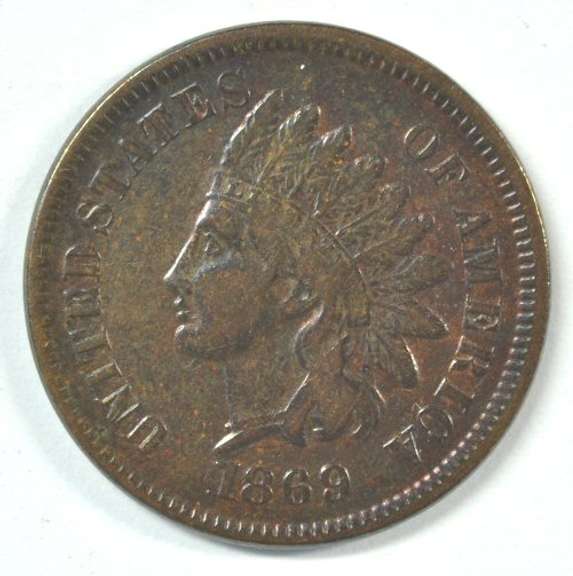 Scarce 1869 over '9' Indian Head Cent. Full LIBERTY