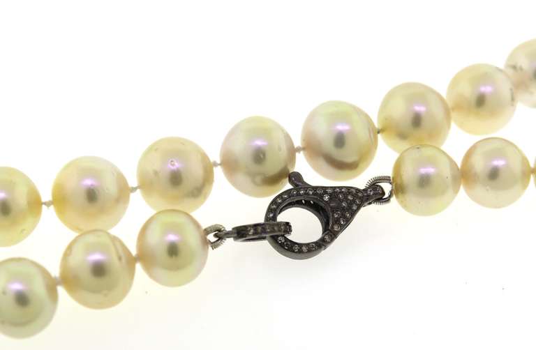 Elegant White Pearl Necklace with Diamond Lobster Clasp