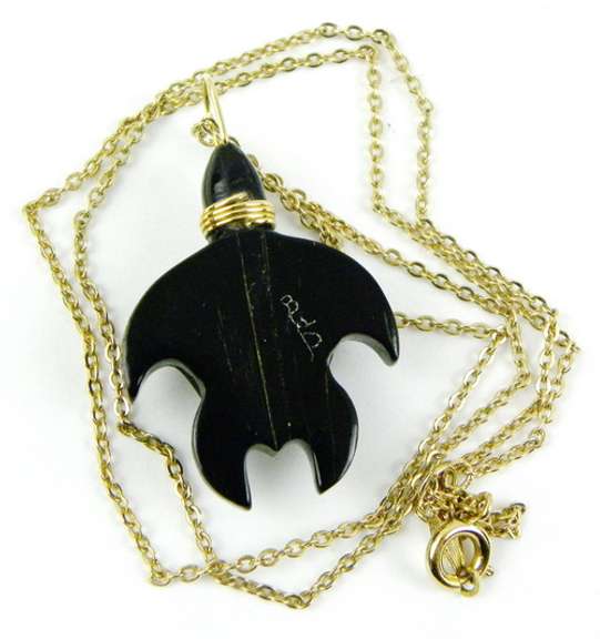 Signed Carved Turtle Pendant & Chain
