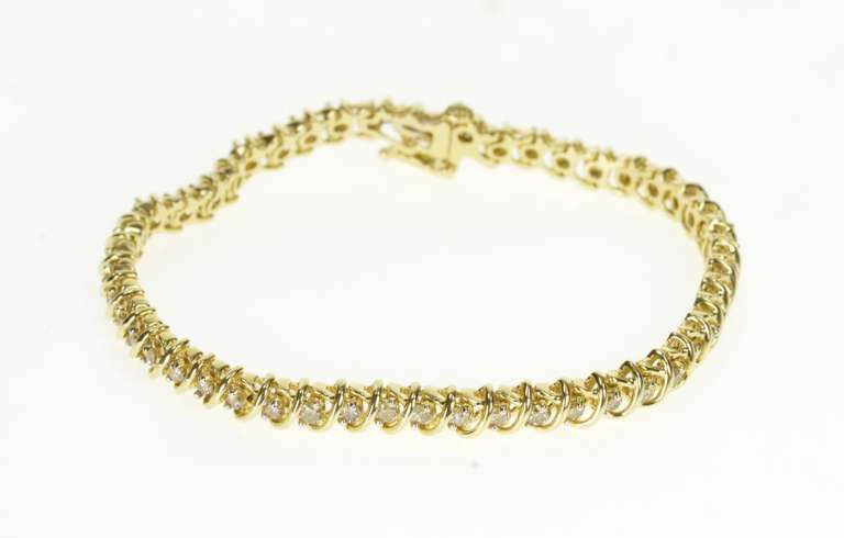 14K Yellow Gold 2.94 Ctw Wavy Link Diamond Tennis Bracelet