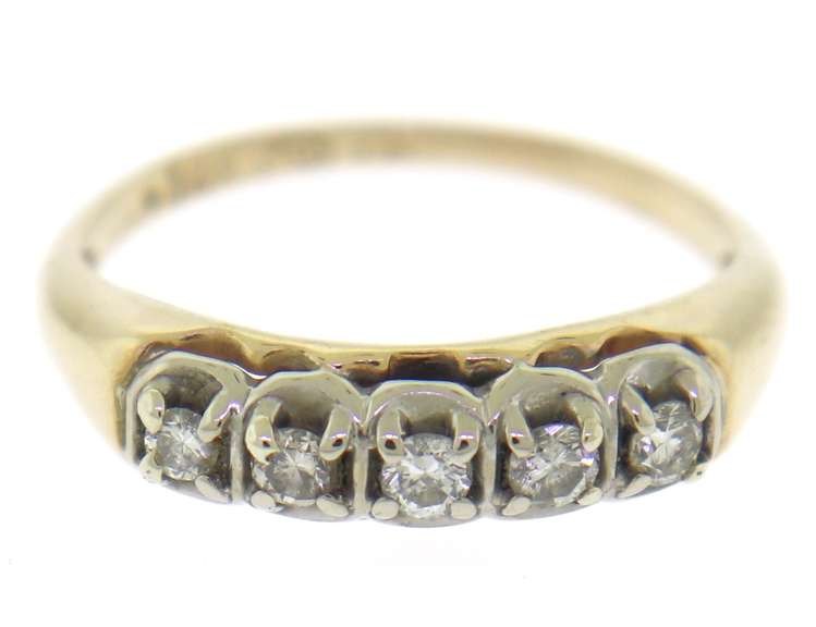 Vintage Yellow Gold Diamond 5 Stone Ring