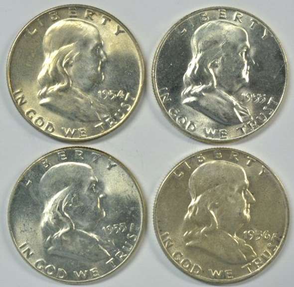 4 Choice to Gem BU Franklin Half Dollars