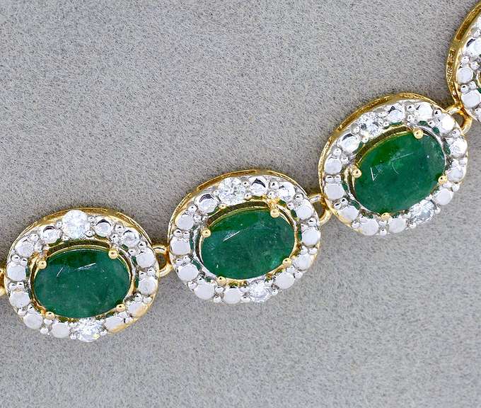 Awesome 37.36CTW Emerald & Diamond Necklace in Vermeil