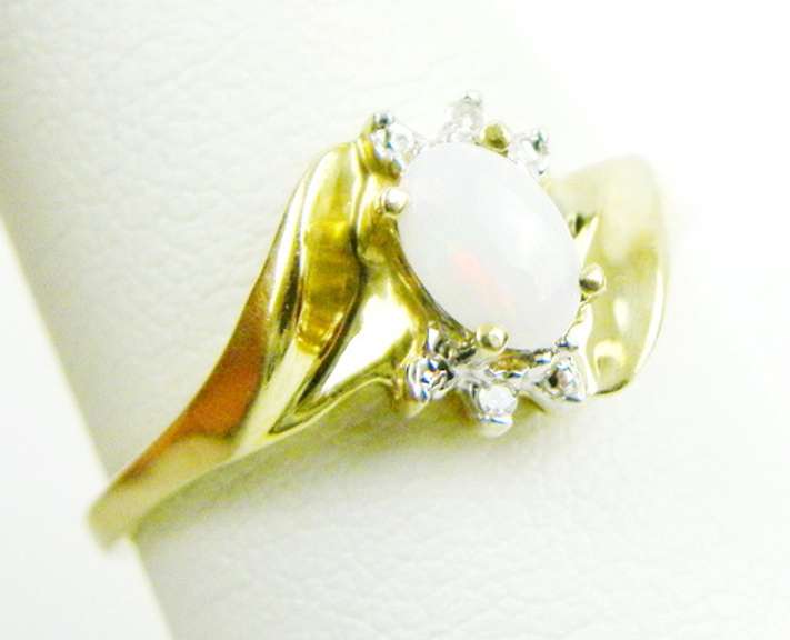 Pretty 10K Opal & Diamond Accent Ring, Size 9