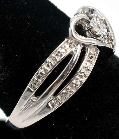 Crossover-Style Diamond Heart Ring in Sterling Silver