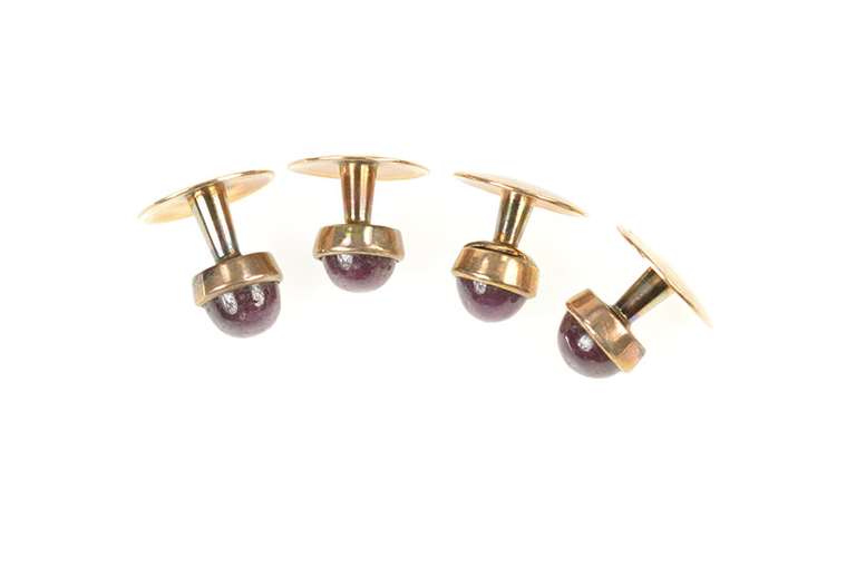 14K Yellow Gold Men's Natural Star Ruby Cabochon Tuxedo Shirt Studs