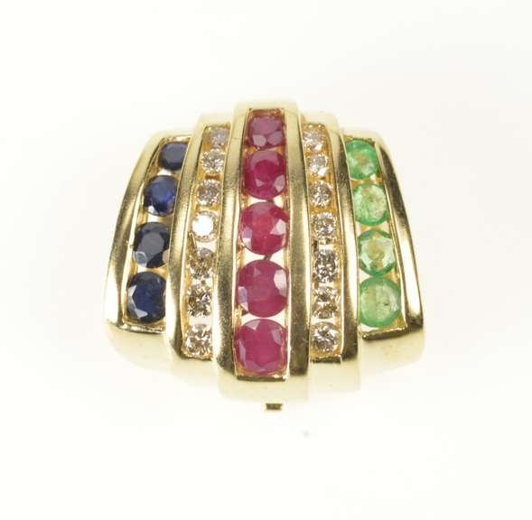 14K Yellow Gold Ruby Emerald Diamond Channel Slide Enhancer Pendant