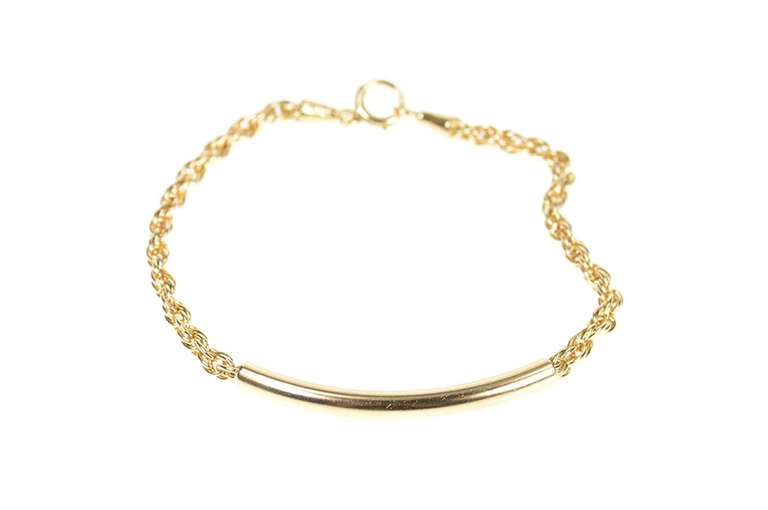 14K Yellow Gold 3.7mm Rope Chain Curved Bar Link Statement Bracelet