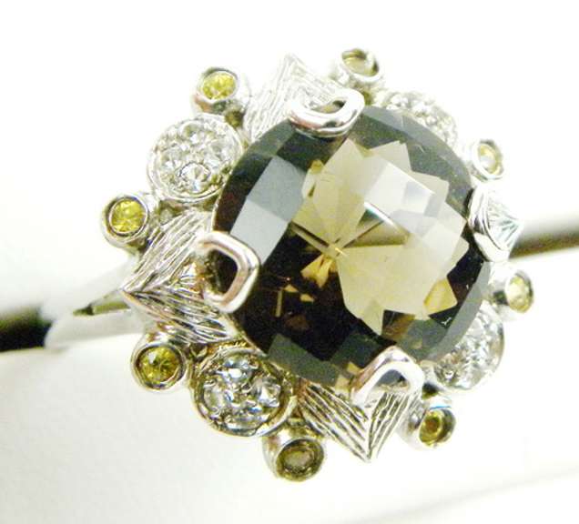Smoky Quartz, Sapphire & Topaz Sterling Ring, 10.5